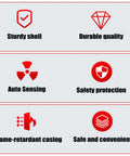 Icons highlighting features of Smart Din Rail Fire Extinguisher Featuring Auto Heat Aerosol Release Ideal For Circuit Breaker Panels And Home Switchgear To Tackle Flames Smooth Zero Sweat Guaranteed.