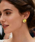 18K Gold Plated Hammered Dome Earrings For Women, Lightweight Hollow Half Ball Studs, Hypoallergenic And Anti Tarnish Texture Jewelry, Everyday Glam And Comfortable Wear, worn close-up