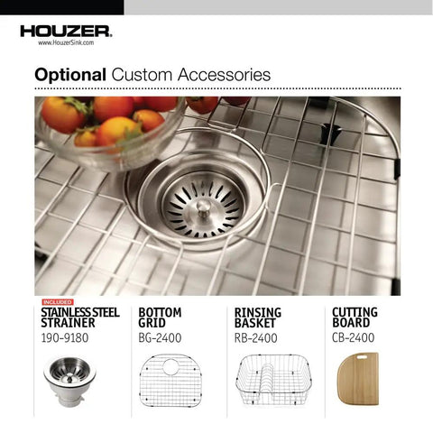 Stainless steel strainer in Medallion Designer Stainless Steel 24 Inch Undermount Sink With One Deep Bowl And Strainer, Built To Last 18-Gauge T304 Kitchen Upgrade For Home Or Apartment, Rust-Resistant, Versatile And Easy Install.