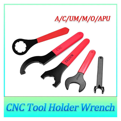 Precision ER Spanner Wrench Tool Kit For ISO Collet Nuts With Hardened Steel Build Fits ER8 11 16 20 25 32 40 Sizes set on white background.