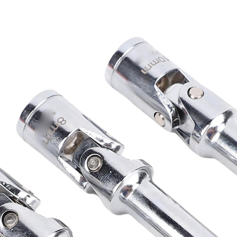 Close-up of Glow Plug Socket Set Eight Millimeter Ten Millimeter Twelve Millimeter With Three Eighths Inch Drive T Bar Handle And Universal Joint