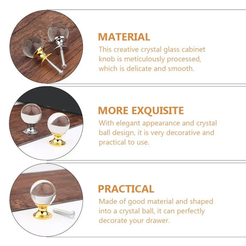 Image of Crystal Glass Cabinet Knobs Set 4 Pack With Gold Finish Single Hole Drawer Pulls For Kitchen Cabinets And Furniture.