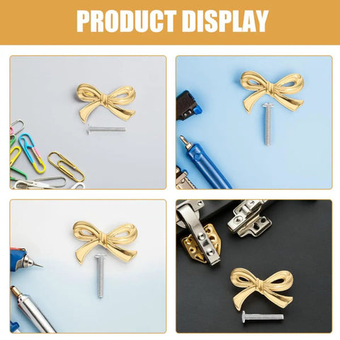 Brass Bowknot Drawer Pulls Set Three Pack For Dresser Wardrobe Cupboard And Bookcase Cabinet Hardware shown in product display