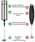 Handheld Battery Operated Milk Frother For Barista Quality Foam In Lattes And Cappuccinos, Stainless Steel, double whisk