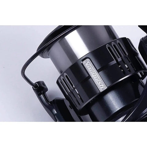 Close-up of Interchangeable Fishing Reel Handle With Metal Chainring Black 4000MHG Series Upgrade For Beginners And Pros Gear