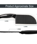 YukaBa crinkle potato cutter, handheld black kitchen tool with ribbed wavy blade; side view shows 6.49in blade.
