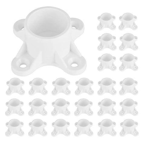 25 Pack One Half Inch PVC Flange Table Leg Caps Fittings Screw Tab Caps For Furniture Support with Glossy White Finish