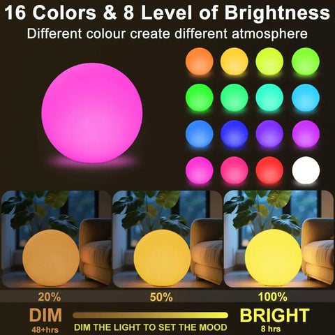 14 Inch LED Ball Light Outdoor Indoor Globe Lamp With Remote Rechargeable Dimmable RGB Color Changing Waterproof Orb display