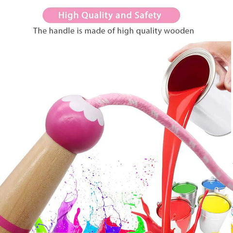 Close-up of pink Kids Jump Rope 7ft Adjustable Cotton Skipping Rope With Wooden Handles, paint elements visible in background.