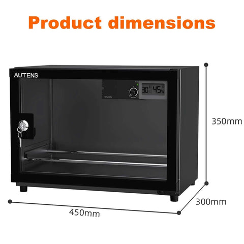 25L Filament Dehumidifier Storage Cabinet For 5 Rolls With Magnetic Seal, 25% RH Humidity Control, dimensions shown