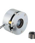 RIGYUJNO DC electromagnetic brake, 24V, 2.0Nm, metal housing, angled front view with wires