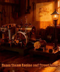 Mini Steam Engine Kit That Actually Runs With Horizontal Boiler Flyball Governor And Lamp Scene Generator For Real Steam Power Ideal STEM Gift And Cool Desk Showpiece For Christmas shown with beam engine and lit lamp