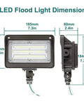 Dimensions of Powerful 50W LED Flood Light With Dusk-To-Dawn Sensor 5000K Bright White 6500LM 180-Degree Adjustable Knuckle