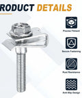 12-Piece M4 Body Bolts And U Nuts Kit For Car Bumpers And Fender Liners, Manganese Steel U Retainers, Plug-And-Play Engine Bay Fasteners, Universal Fit For Most Cars, No-Fuss Install, Heavy-Duty Auto Fastening Accessories. M4 bolt and U-nut close-up