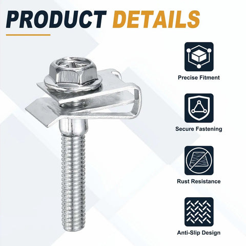 12-Piece M4 Body Bolts And U Nuts Kit For Car Bumpers And Fender Liners, Manganese Steel U Retainers, Plug-And-Play Engine Bay Fasteners, Universal Fit For Most Cars, No-Fuss Install, Heavy-Duty Auto Fastening Accessories. M4 bolt and U-nut close-up