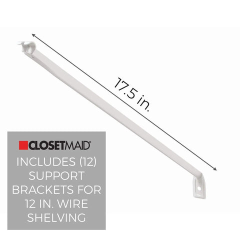 Wire Shelving Support Brackets For 12 Inch And 16 Inch Depth Shelves 12 pack shown with measurement