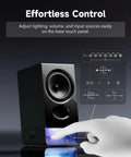 Effortless control demonstration on Desktop Speaker System With 2.75 Inch Full Range Drivers And Bluetooth 6.0, Easy Tap Controls.