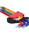 Top Tier 9 Piece Chrome Vanadium Hex Key Wrench Set with Textured Non Slip Grip For Tough Maintenance, Assembly Jobs At Home or Garage, Ball Flat Ends, Color Coded L Keys To Tackle Any Bolt.