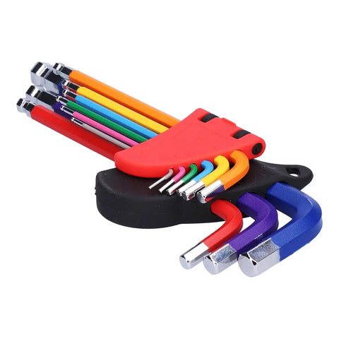 Top Tier 9 Piece Chrome Vanadium Hex Key Wrench Set with Textured Non Slip Grip For Tough Maintenance, Assembly Jobs At Home or Garage, Ball Flat Ends, Color Coded L Keys To Tackle Any Bolt.