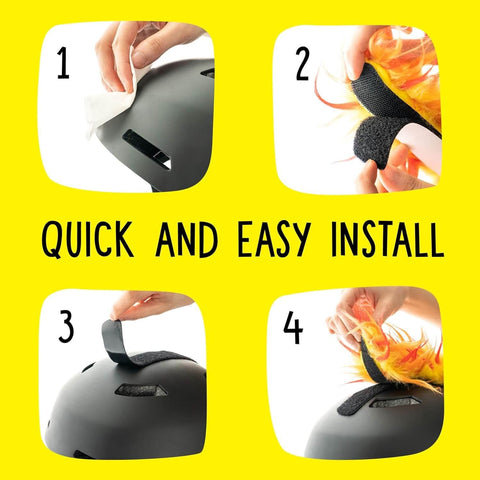 Steps to attach Iguana Themed Helmet Mohawk Accessory With Sticky Hook And Loop Fastener Adhesive Easy To Attach And Remove Helmet Not Included