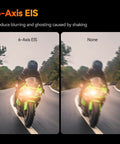 Image showcasing Dope Dual Lens 4K Action Cam With 20MP Photos 6 Axis EIS Stabilization effect on a speeding motorcycle.