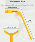 Golf Wrist Hinge Swing Hack Training Aid showing dimensions and iron compatibility.