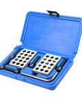 Parallel block set in blue case; two metal 1 x 2 x 3-in blocks with 23 holes and screws