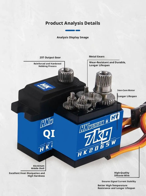 Heavy Duty 7Kg Metal Digital Servo Motor Featuring Bulletproof Gearing And Smooth Coreless Action Designed For Radio Control Cars Buggies Robots And Fixed Wing Aircraft, showing gears and components.