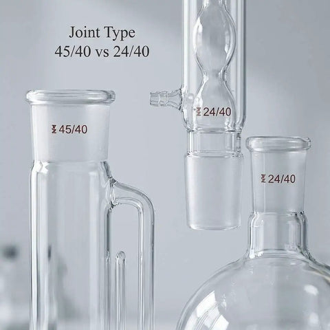 Close-up of Soxhlet Extraction Set 500ml 45 To 40 And 24 To 40 Lab Glassware showing joint types and Allihn condenser.