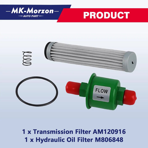 Beefed Up Transmission Oil Filter Kit For John Deere Lawn Tractors Fits GX325 GX335 GX345 GX355 DF710 F725 F735 And 240 245 260 265 285 320 325 335 345 355 Replace AM120916 M806848 M806626 AM103181 showing parts layout with filters and components