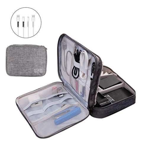Three Layer Electronics Organizer Carry All Bag For Travel Gear Cable Organizer For iPad Mini Kindle Hard Drives Cables Chargers Grey