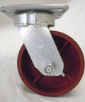 Built Like A Tank Set Of Four Five X Two Inch Swivel Casters Kingpinless Ductile Steel Frame red wheel side view
