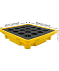 Spill Containment Pallet With Drain 26.4 By 26.4 By 5.9 Inches HDPE Leak Containment Tray with anti-slip surface, yellow