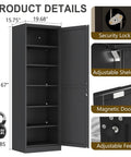 Product details of Tall Narrow Metal Storage Cabinet With Lock For Home Office School Garage Or Gym 5 Adjustable Shelves
