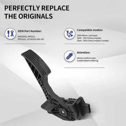 Accelerator Pedal Position Sensor Replacement For Buick LaCrosse Impala Limited 2009 To 2016 LS LT Replaces APS311 84018392 shown