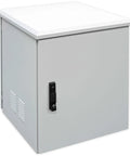 Roll Out Your Setup With This Tough As Nails 18U Outdoor Cabinet That Handles Mother Nature Like A Boss While Keeping IP55 Weatherproof Protection For Every Network Device Floor Mount Rack Includes Dual Doors Fan And Tight Lock Mechanism - grey outdoor cabinet side view.