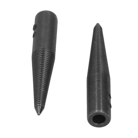 Top Notch Tapered Spindle Adapter Kit Holds Six Pieces For Bench Grinder And Buffer Polish Wheels Featuring Dual Thread Directions Plus Two Quick Grip Wrenches For No Fuss Grinding Projects, close-up view of two tapered spindle adapters.