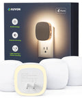 AUVON plug-in LED backlit night light, white plastic, 4-pack, with motion and dusk-to-dawn sensor.