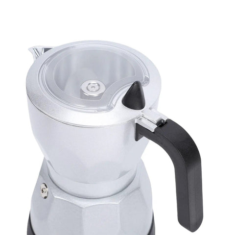 Electric Moka Pot 3 Cup Aluminum Coffee Maker With Detachable Base, Portable Italian Cuban Style Mocha Pot, Transparent Lid