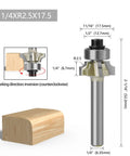 Durable Round Over Router Bit Set With 4 Inch Shanks And Four Flutes with measurements for wood smoothing and chamfering.