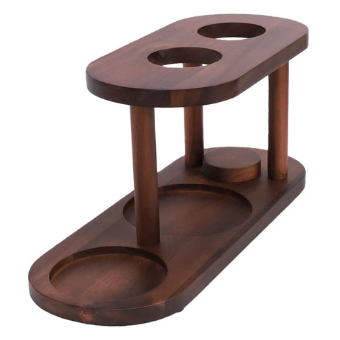 Solid Wood Pour Over Coffee Station Featuring Natural Grain Dripper Stand And Secure Filter Holder For A Straight Fire Morning Routine On Any Kitchen Counter Or Home Desk, dark wooden coffee stand with multiple slots.