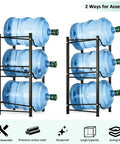 Beefy Heavy Duty 5 Gallon Water Bottle Rack With Detachable 3 Tier Stand For Home And Office, holding six blue water jugs.
