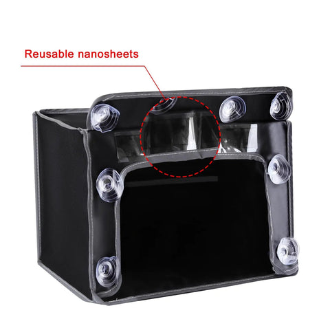 Tough As Nails EV Charger Port Cover 600D Oxford Cloth Waterproof Rain Shield showing nanosheets and suction cups.