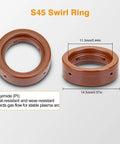 S45 swirl ring dimensions from 6 Piece S45 Plasma Cutter Torch Consumables Kit Including Retaining Cap Stand Off and Swirl Ring.