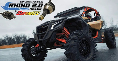 Rhino 2 Point 0 Rear Axle For Can Am Maverick X3 off-road vehicle with 4340 chromoly steel Smart Lok feature for heavy-duty use