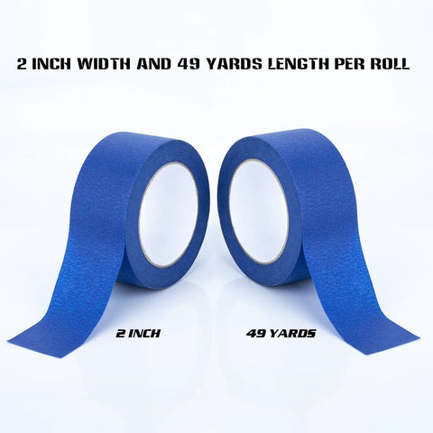 Two rolls of blue painter tape 2 inch masking tape bulk for multi surface projects with sharp lines and residue free finish.