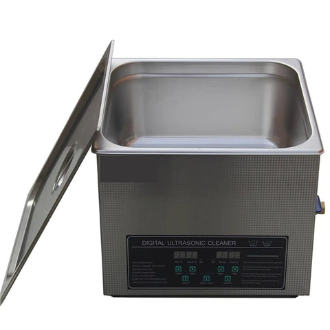 Big 19 Liter Ultrasonic Cleaner With Digital Heat And Timer Dual Frequency Bath For Deep Cleaning Jewelry Glasses Watches Tools Parts Anti Rust Stainless Steel Tank Easy Use - Open stainless steel tank showing controls.