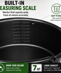 Top Tier 7 Quart Oil Drain Pan With Built In Scale Pour Spout For Cars Trucks SUVs And Motorcycles shows detailed measuring scale inside.