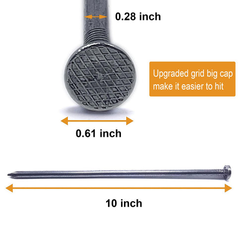 Close-up of 10-inch metal landscape stake with dimensions, part of Metal Landscape Stakes Anchoring Spikes 10 Inch Long Pack Of 50.