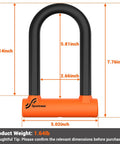 Heavy Duty Bike U Lock With 5ft Steel Cable, 17mm Shackle, Keys, And Sturdy Mounting Bracket, Anti Theft U Lock For Road, Mountain, And Electric Bikes, Weatherproof And Scratch Resistant Orange 7.76 x 5.02 in